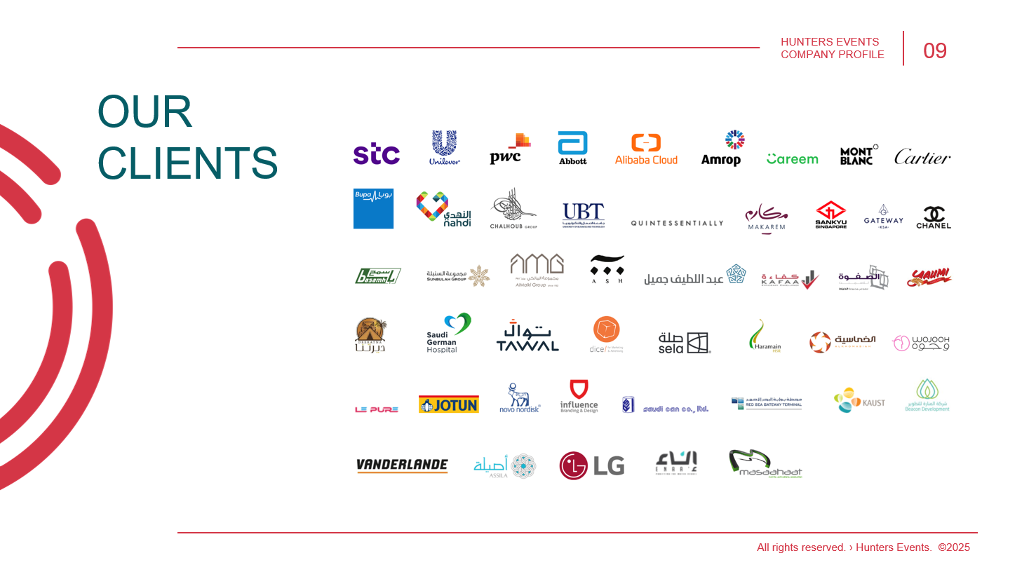 Hunters clients including stc, PwC, Unilever, Alibaba Cloud, Chanel, Abbott, and more
